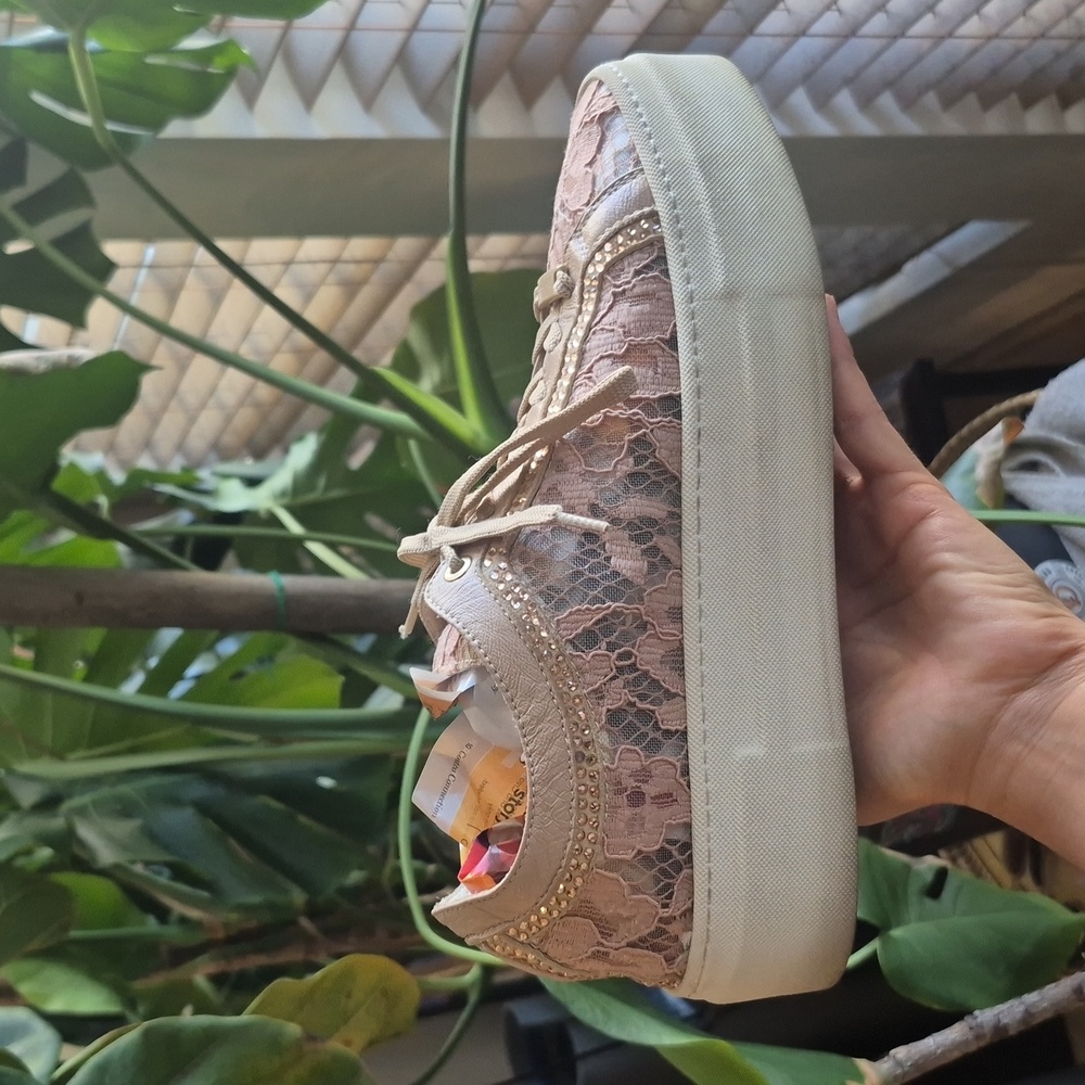 Baldinini Blush Pink Lace Platform Sneakers - Picture 3 of 11